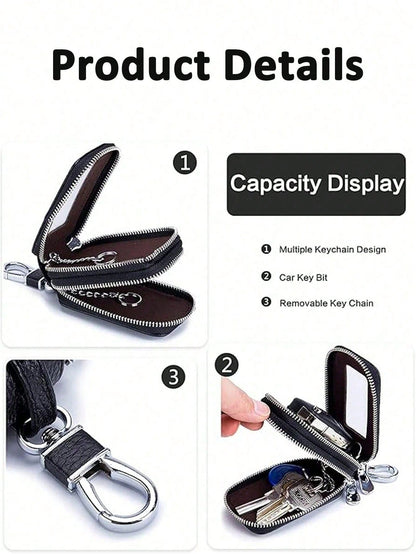 1pc Portable Fashionable Pu Car Key Bag Large Capacity Key Case Double Layer Waist Hanging Universal Zipper Key Bag For Men And Women Key Bag With Key Ring And Key Chain Bag Christmas Gifts Gift Thank