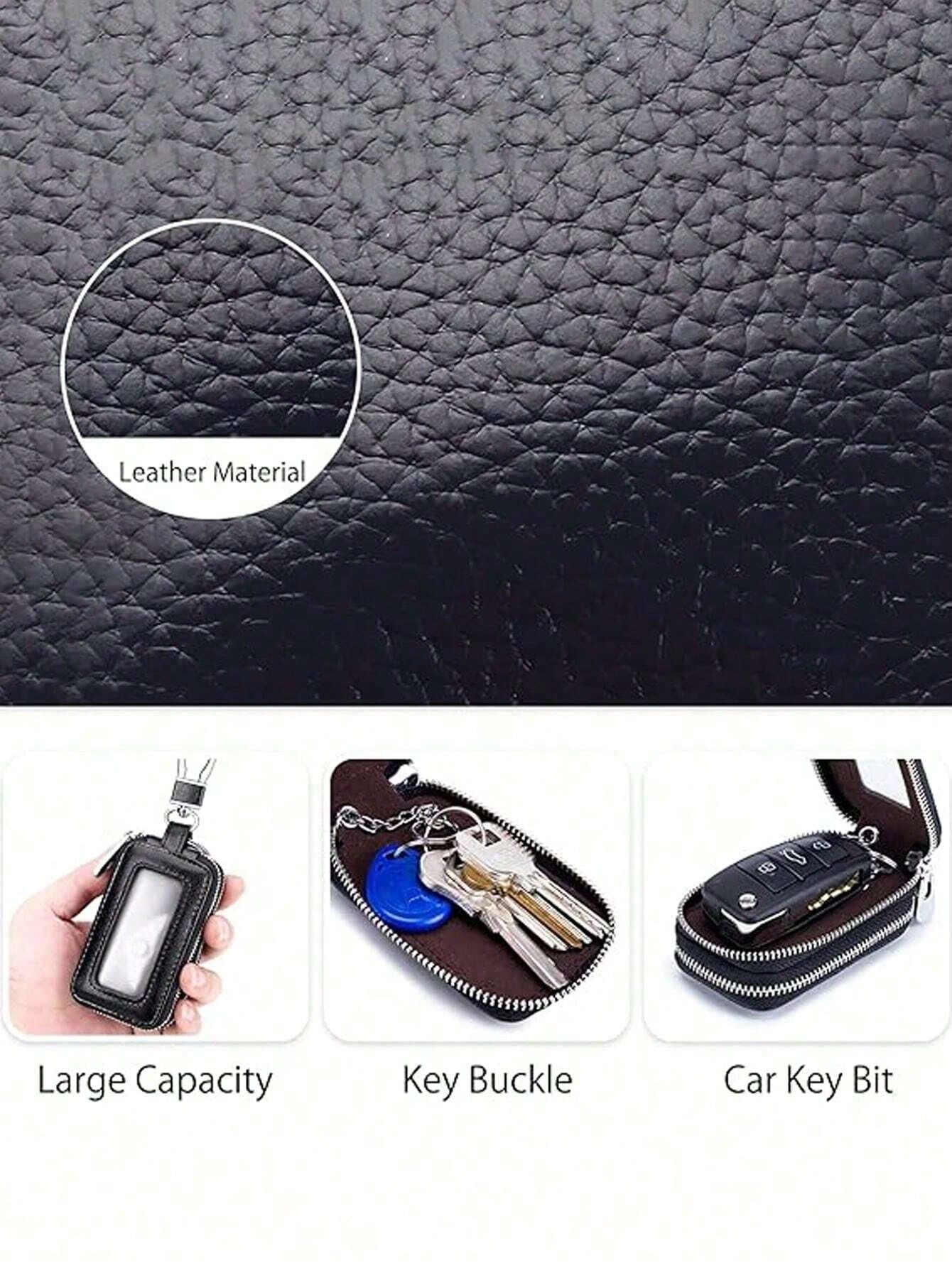 1pc Portable Fashionable Pu Car Key Bag Large Capacity Key Case Double Layer Waist Hanging Universal Zipper Key Bag For Men And Women Key Bag With Key Ring And Key Chain Bag Christmas Gifts Gift Thank
