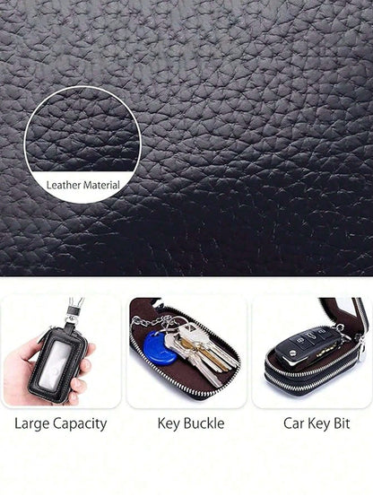1pc Portable Fashionable Pu Car Key Bag Large Capacity Key Case Double Layer Waist Hanging Universal Zipper Key Bag For Men And Women Key Bag With Key Ring And Key Chain Bag Christmas Gifts Gift Thank