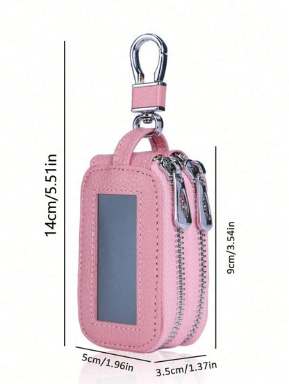 1pc Portable Fashionable Pu Car Key Bag Large Capacity Key Case Double Layer Waist Hanging Universal Zipper Key Bag For Men And Women Key Bag With Key Ring And Key Chain Bag Christmas Gifts Gift Thank
