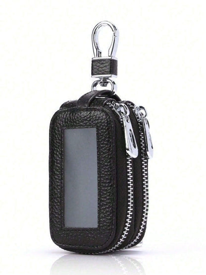 1pc Portable Fashionable Pu Car Key Bag Large Capacity Key Case Double Layer Waist Hanging Universal Zipper Key Bag For Men And Women Key Bag With Key Ring And Key Chain Bag Christmas Gifts Gift Thank