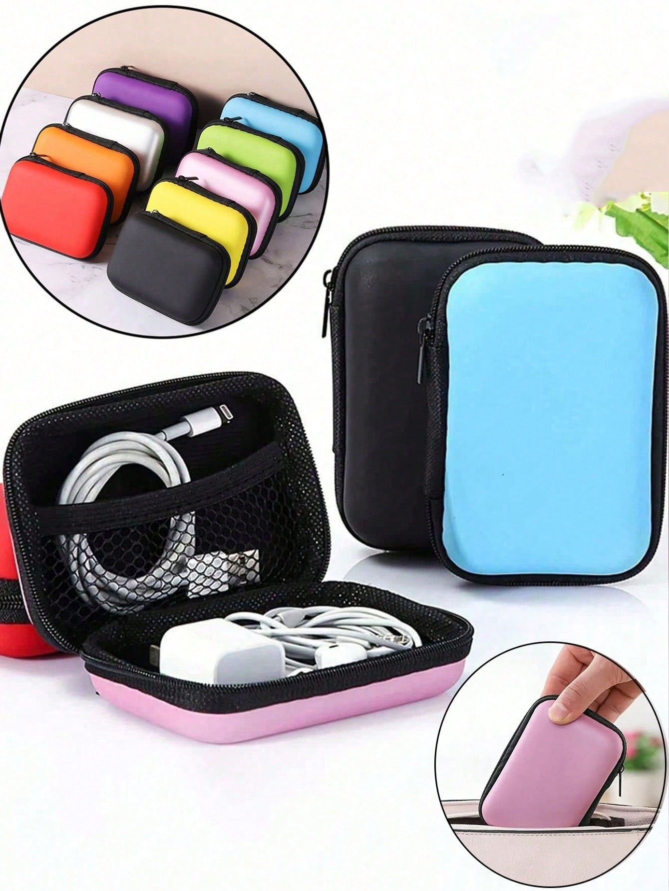 1pc Portable Mini Storage Bag, Phone Charger Data Cable Organizer, Zipper Storage Box Wallet, USB Charger Earphone Organizer Bag