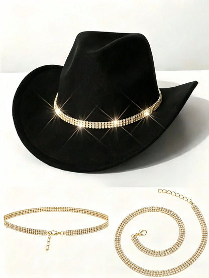 1PC Premium Shiny Rhinestone Detachable Hat Chain, DIY Hat Accessory For Fedoras, Felt Hats & Daily Hats, Ideal For Parties And Gatherings