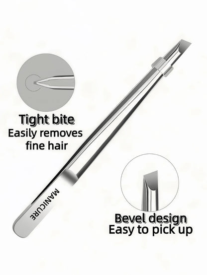 1pc Premium Stainless Steel Eyebrow Tweezers, Ingrown Hair Removal Tweezers, Precision Slanted Tip Eyebrow Tweezers, Facial Care Tool