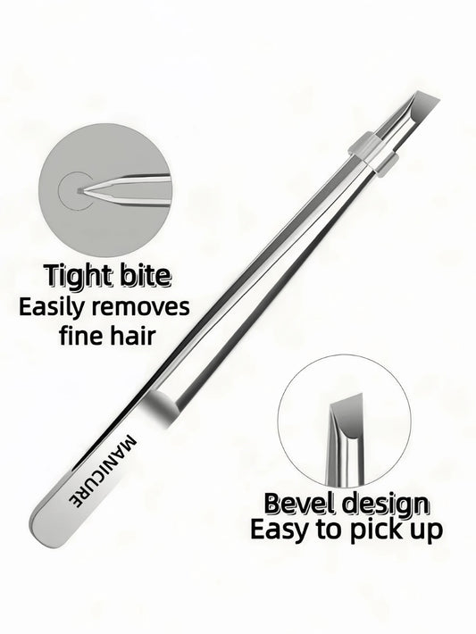 1pc Premium Stainless Steel Eyebrow Tweezers, Ingrown Hair Removal Tweezers, Precision Slanted Tip Eyebrow Tweezers, Facial Care Tool