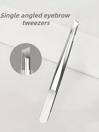 1pc Premium Stainless Steel Eyebrow Tweezers, Ingrown Hair Removal Tweezers, Precision Slanted Tip Eyebrow Tweezers, Facial Care Tool