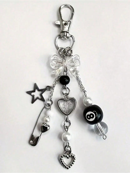 1pc Punk Style Zinc Alloy 8-Ball Pendant Gothic Dice Keychain, Gothic Car Rearview Mirror Decor Double-Sided Embossed Zodiac Symbol Anti-Oxidation Electroplated Hanging Accessory