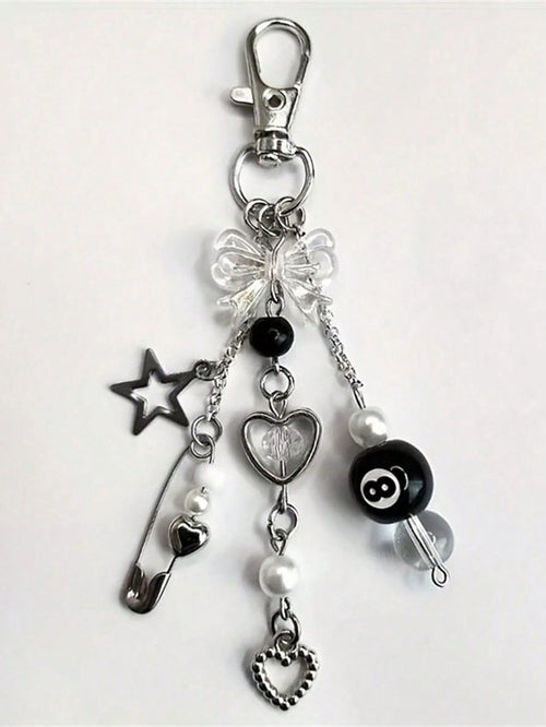 1pc Punk Style Zinc Alloy 8-Ball Pendant Gothic Dice Keychain, Gothic Car Rearview Mirror Decor Double-Sided Embossed Zodiac Symbol Anti-Oxidation Electroplated Hanging Accessory