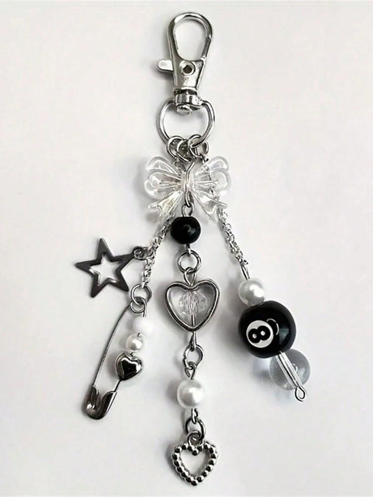 1pc Punk Style Zinc Alloy 8-Ball Pendant Gothic Dice Keychain, Gothic Car Rearview Mirror Decor Double-Sided Embossed Zodiac Symbol Anti-Oxidation Electroplated Hanging Accessory