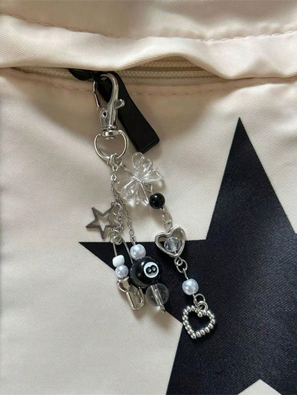 1pc Punk Style Zinc Alloy 8-Ball Pendant Gothic Dice Keychain, Gothic Car Rearview Mirror Decor Double-Sided Embossed Zodiac Symbol Anti-Oxidation Electroplated Hanging Accessory