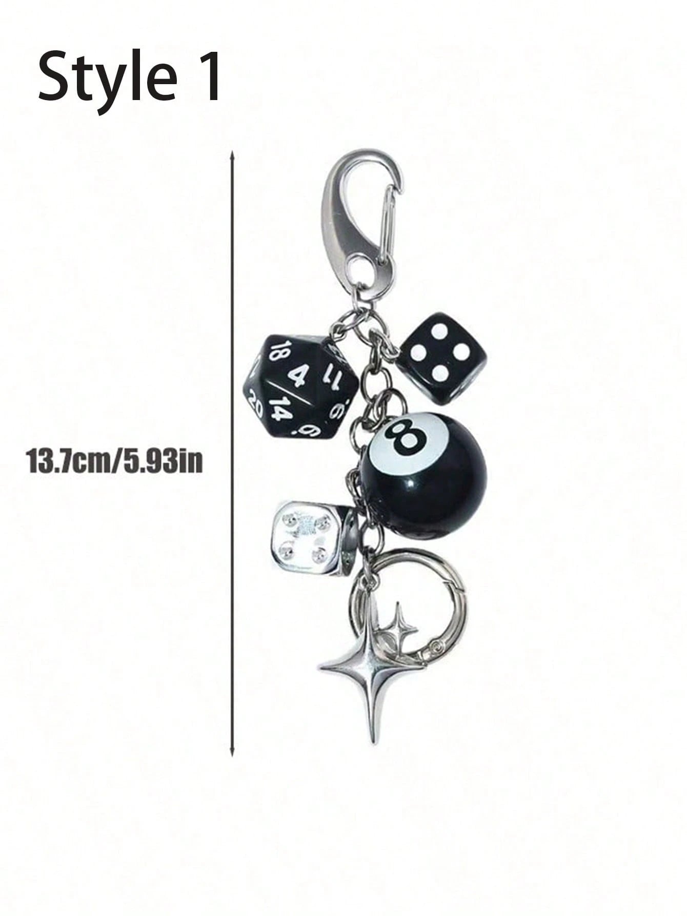 1pc Punk Style Zinc Alloy 8-Ball Pendant Gothic Dice Keychain, Gothic Car Rearview Mirror Decor Double-Sided Embossed Zodiac Symbol Anti-Oxidation Electroplated Hanging Accessory