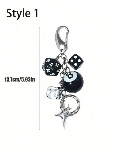 1pc Punk Style Zinc Alloy 8-Ball Pendant Gothic Dice Keychain, Gothic Car Rearview Mirror Decor Double-Sided Embossed Zodiac Symbol Anti-Oxidation Electroplated Hanging Accessory