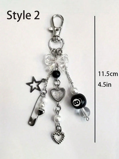 1pc Punk Style Zinc Alloy 8-Ball Pendant Gothic Dice Keychain, Gothic Car Rearview Mirror Decor Double-Sided Embossed Zodiac Symbol Anti-Oxidation Electroplated Hanging Accessory