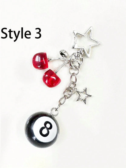 1pc Punk Style Zinc Alloy 8-Ball Pendant Gothic Dice Keychain, Gothic Car Rearview Mirror Decor Double-Sided Embossed Zodiac Symbol Anti-Oxidation Electroplated Hanging Accessory