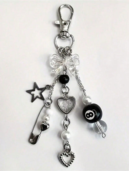 1pc Punk Style Zinc Alloy 8-Ball Pendant Gothic Dice Keychain, Gothic Car Rearview Mirror Decor Double-Sided Embossed Zodiac Symbol Anti-Oxidation Electroplated Hanging Accessory
