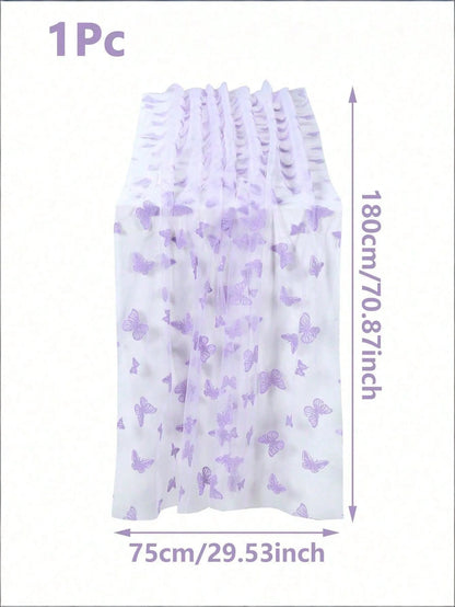 1pc Purple Butterfly Perforated Door Curtain, Rod-Pocket Mesh Door Curtain, DIY Fabric, DIY Mosquito Net Door Curtain, Baby Crib Curtain, Bedroom Door Curtain, Wall Decor Backdrop, Baby Room Decor, Ba