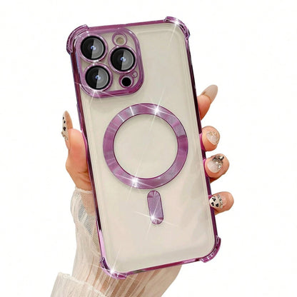 1PC Purple Compatible With Wireless Charging,Clear Cute Phone Case Soft TPU Slim Cover Shockproof,Four Corner Airbag Anti Fall,Compatible With IPhone 17e/17pro/17promax/Apple Air/17/16pro/16promax/1