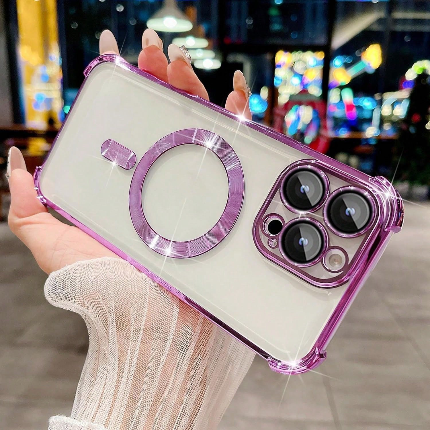1PC Purple Compatible With Wireless Charging,Clear Cute Phone Case Soft TPU Slim Cover Shockproof,Four Corner Airbag Anti Fall,Compatible With IPhone 17e/17pro/17promax/Apple Air/17/16pro/16promax/1