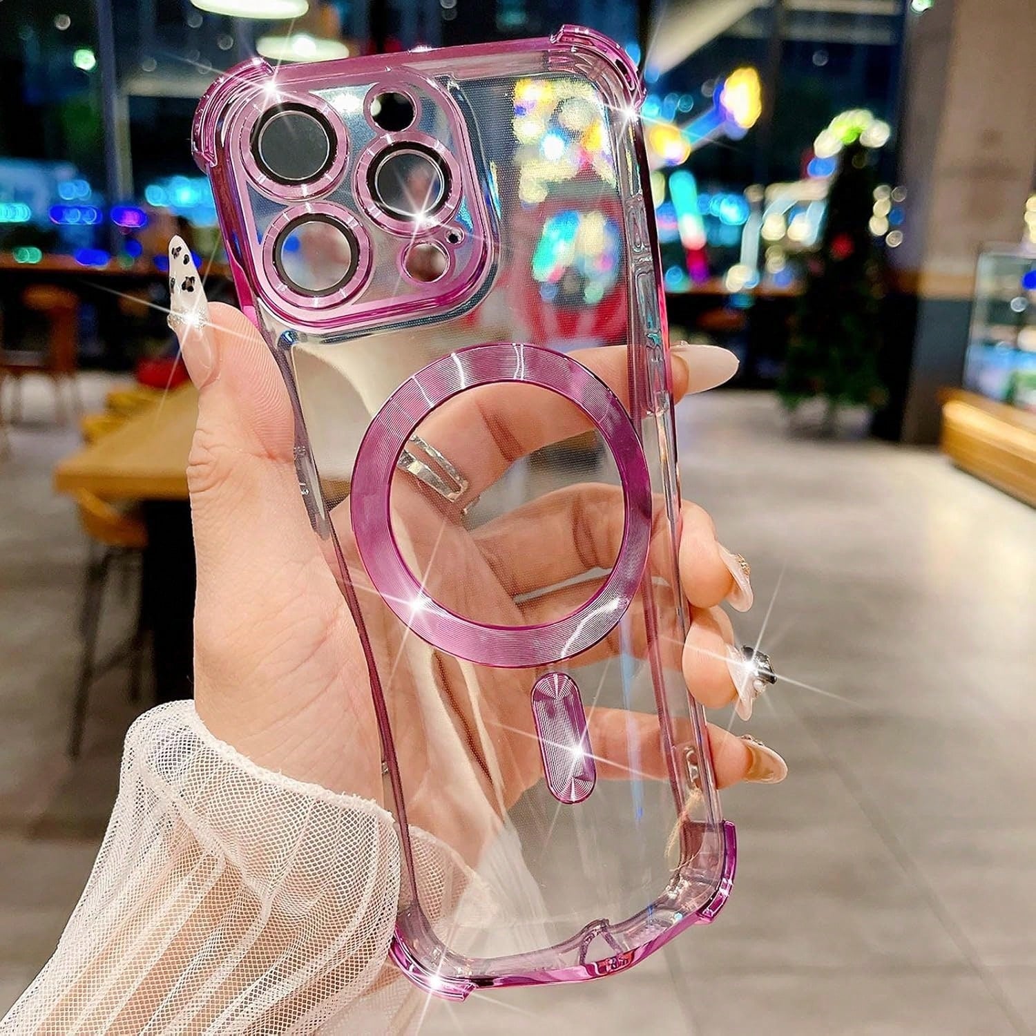 1PC Purple Compatible With Wireless Charging,Clear Cute Phone Case Soft TPU Slim Cover Shockproof,Four Corner Airbag Anti Fall,Compatible With IPhone 17e/17pro/17promax/Apple Air/17/16pro/16promax/1