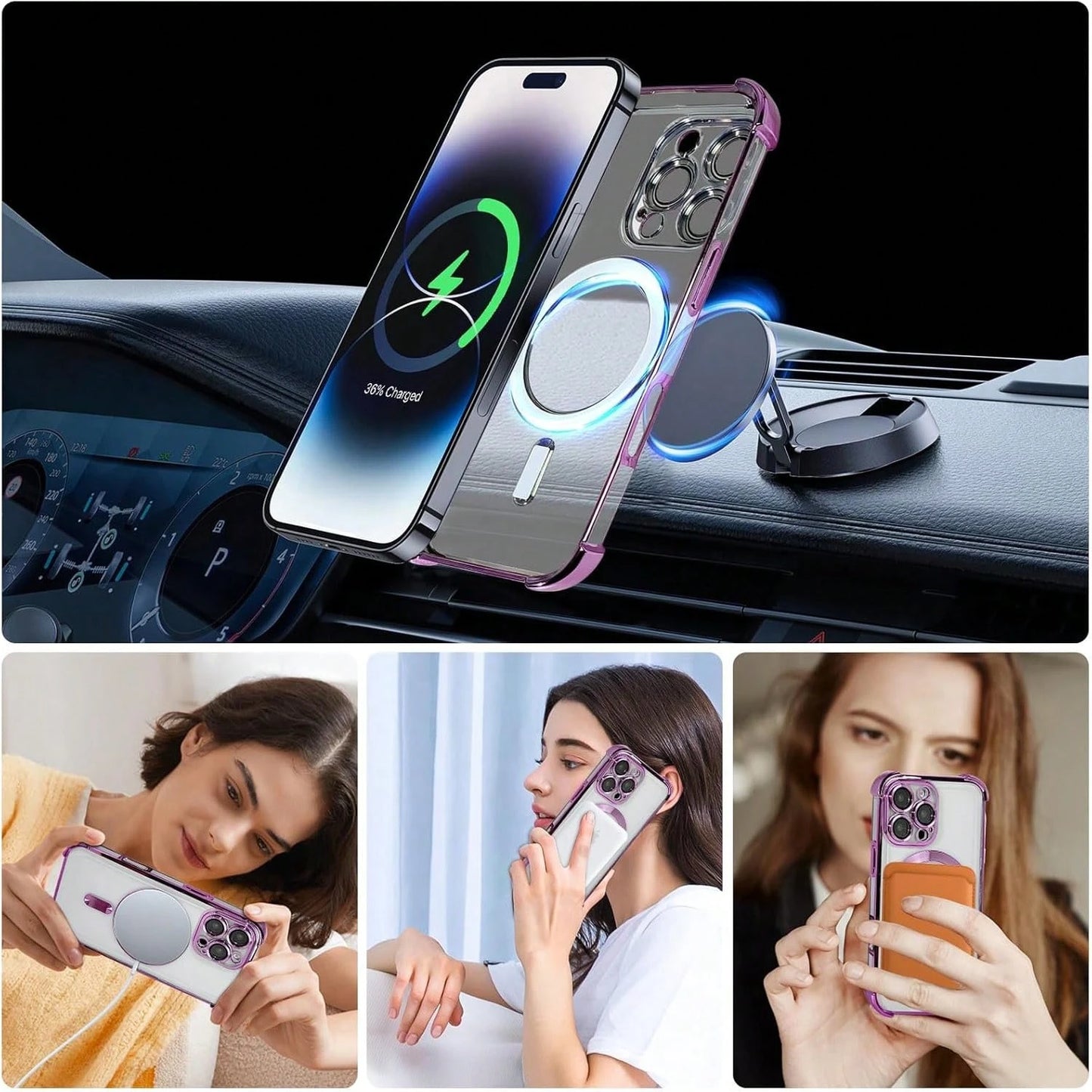 1PC Purple Compatible With Wireless Charging,Clear Cute Phone Case Soft TPU Slim Cover Shockproof,Four Corner Airbag Anti Fall,Compatible With IPhone 17e/17pro/17promax/Apple Air/17/16pro/16promax/1