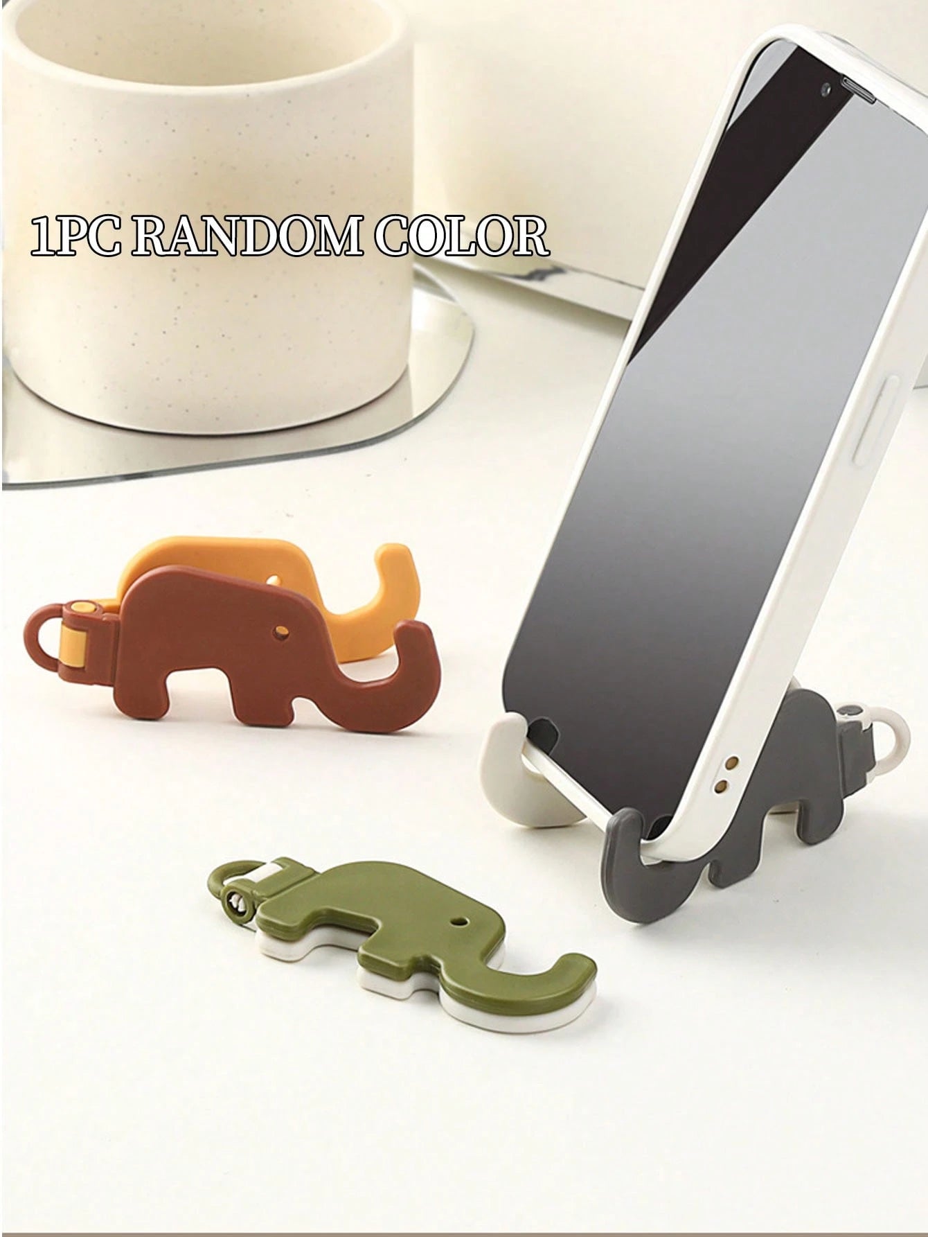 1pc Random Color Portable Elephant Shaped Phone Holder, Creative Desktop Foldable Slouchy Phone Stand, Mini Mobile Phone Bracket Compatible With IPhone, Android Phone, Gift For Birthday, Family, Frien