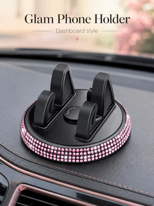 1pc Rhinestone Car Phone Holder, Cute Women's Horizontal/Vertical Screen Center Console Navigation Support Stand