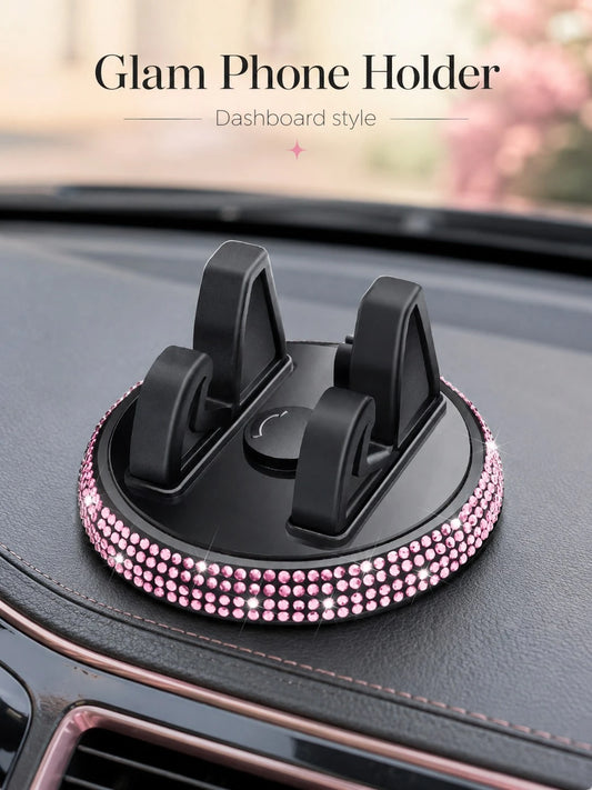 1pc Rhinestone Car Phone Holder, Cute Women's Horizontal/Vertical Screen Center Console Navigation Support Stand