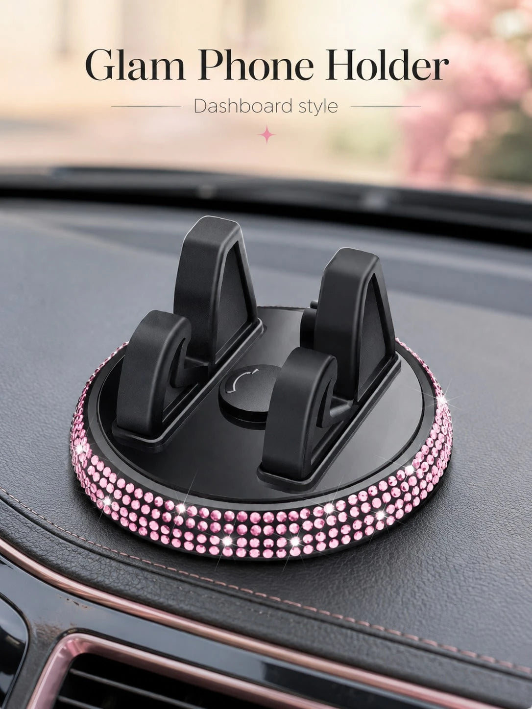 1pc Rhinestone Car Phone Holder, Cute Women's Horizontal/Vertical Screen Center Console Navigation Support Stand