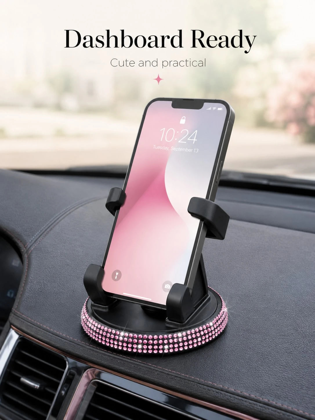 1pc Rhinestone Car Phone Holder, Cute Women's Horizontal/Vertical Screen Center Console Navigation Support Stand