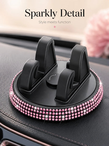 1pc Rhinestone Car Phone Holder, Cute Women's Horizontal/Vertical Screen Center Console Navigation Support Stand