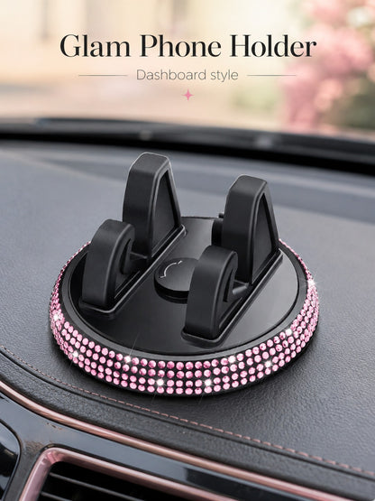 1pc Rhinestone Car Phone Holder, Cute Women's Horizontal/Vertical Screen Center Console Navigation Support Stand