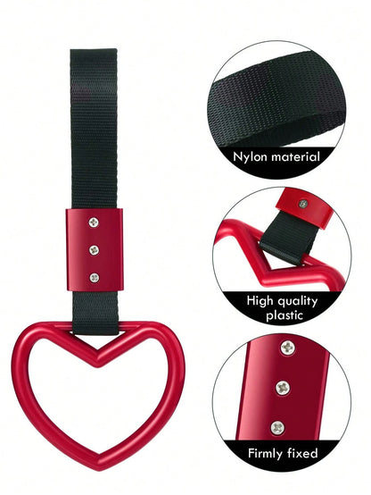 1Pc Rings Heart Shaped Car Handle Straps Drift Charm Rear Bumper Warning Ring Decor Subway Bus Broken Heart Handle For Car Interior