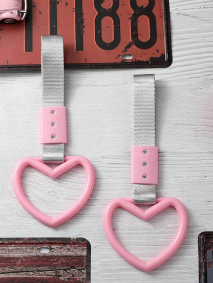 1Pc Rings Heart Shaped Car Handle Straps Drift Charm Rear Bumper Warning Ring Decor Subway Bus Broken Heart Handle For Car Interior