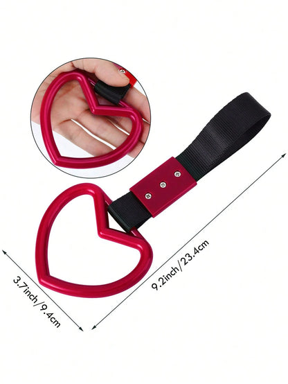 1Pc Rings Heart Shaped Car Handle Straps Drift Charm Rear Bumper Warning Ring Decor Subway Bus Broken Heart Handle For Car Interior