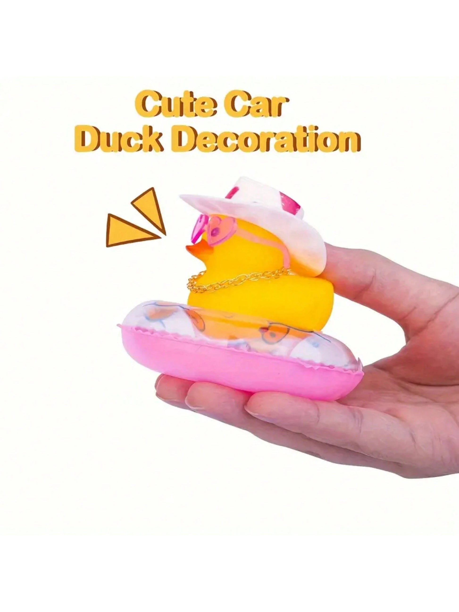 1pc Rubber Duck For Car- Yellow Duck Car Dashboard Decoration, Squeaky Duck Toy Car Decorative Accessories With Hat, Swimming Ring, Necklace And Sunglasses