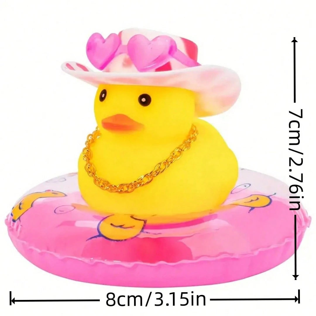 1pc Rubber Duck For Car- Yellow Duck Car Dashboard Decoration, Squeaky Duck Toy Car Decorative Accessories With Hat, Swimming Ring, Necklace And Sunglasses