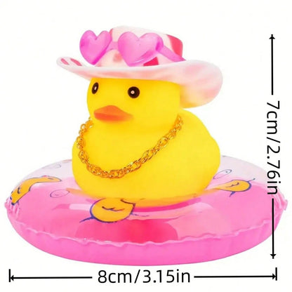 1pc Rubber Duck For Car- Yellow Duck Car Dashboard Decoration, Squeaky Duck Toy Car Decorative Accessories With Hat, Swimming Ring, Necklace And Sunglasses