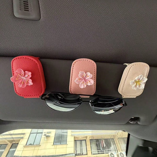 1pc Sakura Flower Shaped Eyeglasses Clip, Universal PU Leather Card Eyeglasses Holder For Car Sun Visor
