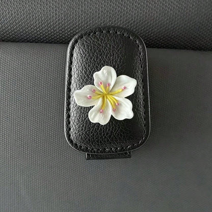 1pc Sakura Flower Shaped Eyeglasses Clip, Universal PU Leather Card Eyeglasses Holder For Car Sun Visor