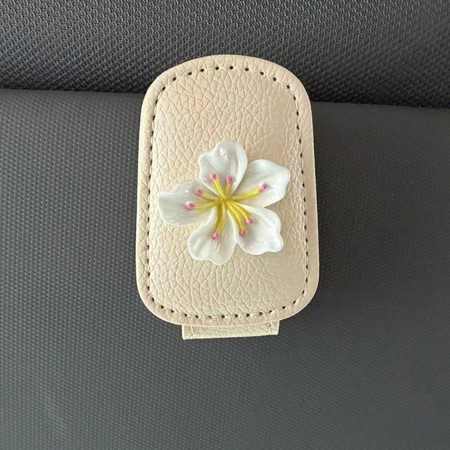 1pc Sakura Flower Shaped Eyeglasses Clip, Universal PU Leather Card Eyeglasses Holder For Car Sun Visor