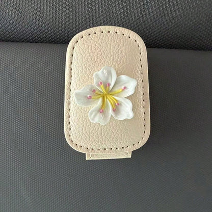 1pc Sakura Flower Shaped Eyeglasses Clip, Universal PU Leather Card Eyeglasses Holder For Car Sun Visor