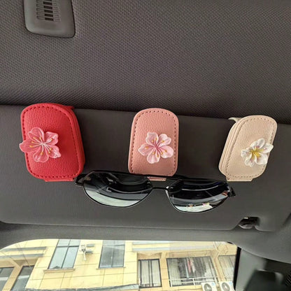 1pc Sakura Flower Shaped Eyeglasses Clip, Universal PU Leather Card Eyeglasses Holder For Car Sun Visor