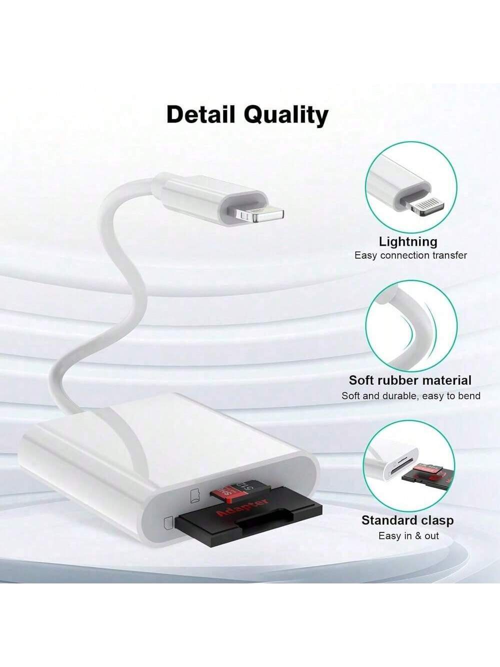 1pc SD Card Reader Adapter Compatible With IPhone/Compatible With/Camera, Dual Slot SD TF Storage Card Reader, Tracking Camera Viewer, Portable Micro SD Card Reader Plug And Play Compatible With IPho