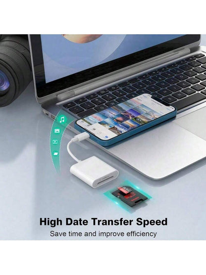 1pc SD Card Reader Adapter Compatible With IPhone/Compatible With/Camera, Dual Slot SD TF Storage Card Reader, Tracking Camera Viewer, Portable Micro SD Card Reader Plug And Play Compatible With IPho