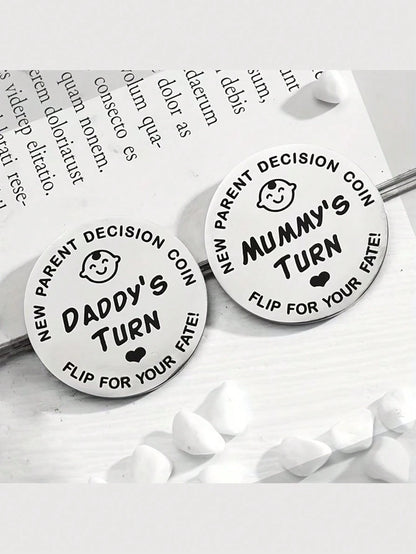1pc/Set Stainless Steel Parent Decision Coin, Novelty Item, Double-Sided Metal Commemorative Coin, Random Design (1 Set: 1 Mom & 1 Dad Design; 2 Sets: 1 Mom & 1 Dad Design + 1 Dad & 1 Dad Design), Gif