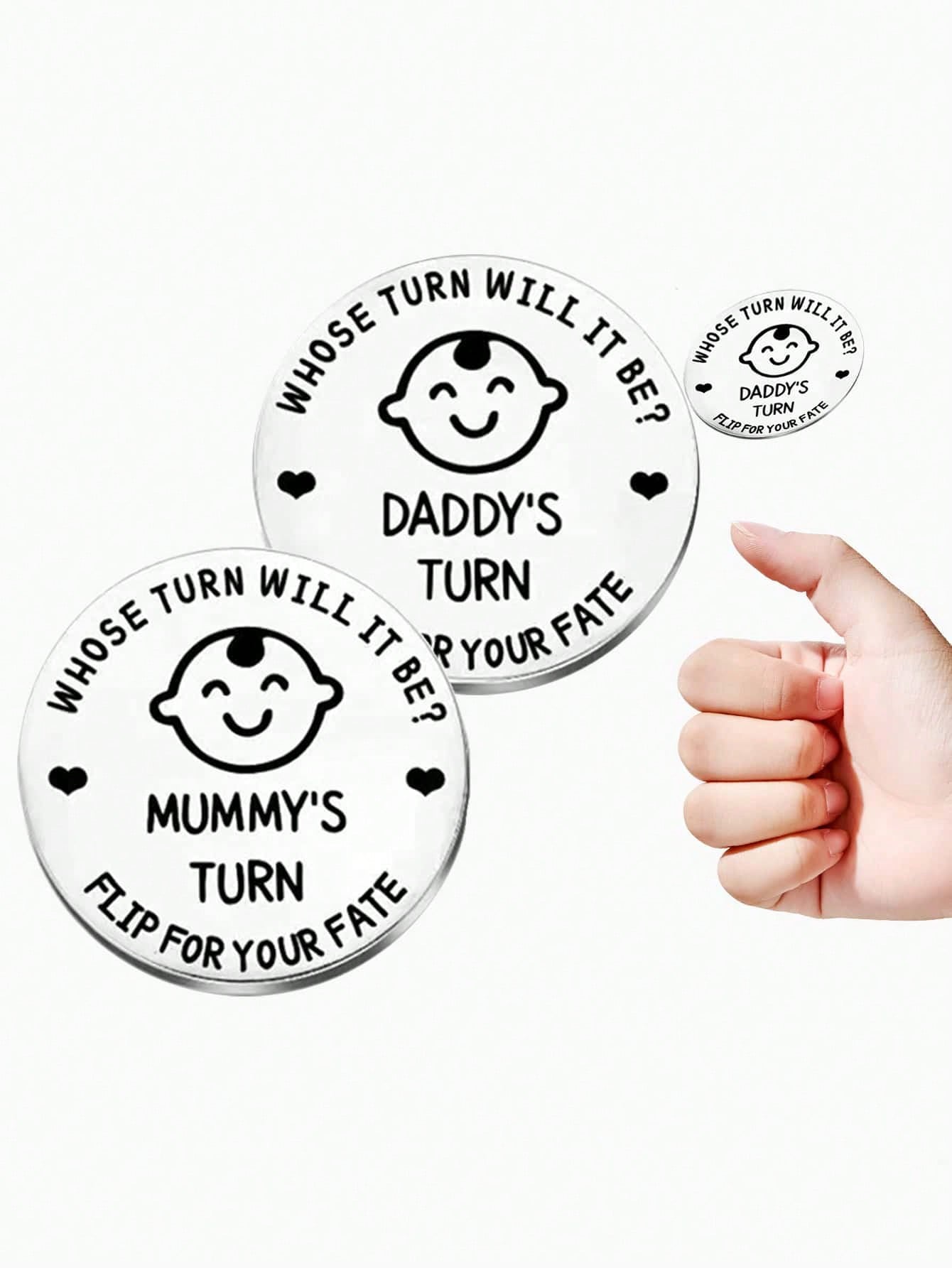 1pc/Set Stainless Steel Parent Decision Coin, Novelty Item, Double-Sided Metal Commemorative Coin, Random Design (1 Set: 1 Mom & 1 Dad Design; 2 Sets: 1 Mom & 1 Dad Design + 1 Dad & 1 Dad Design), Gif