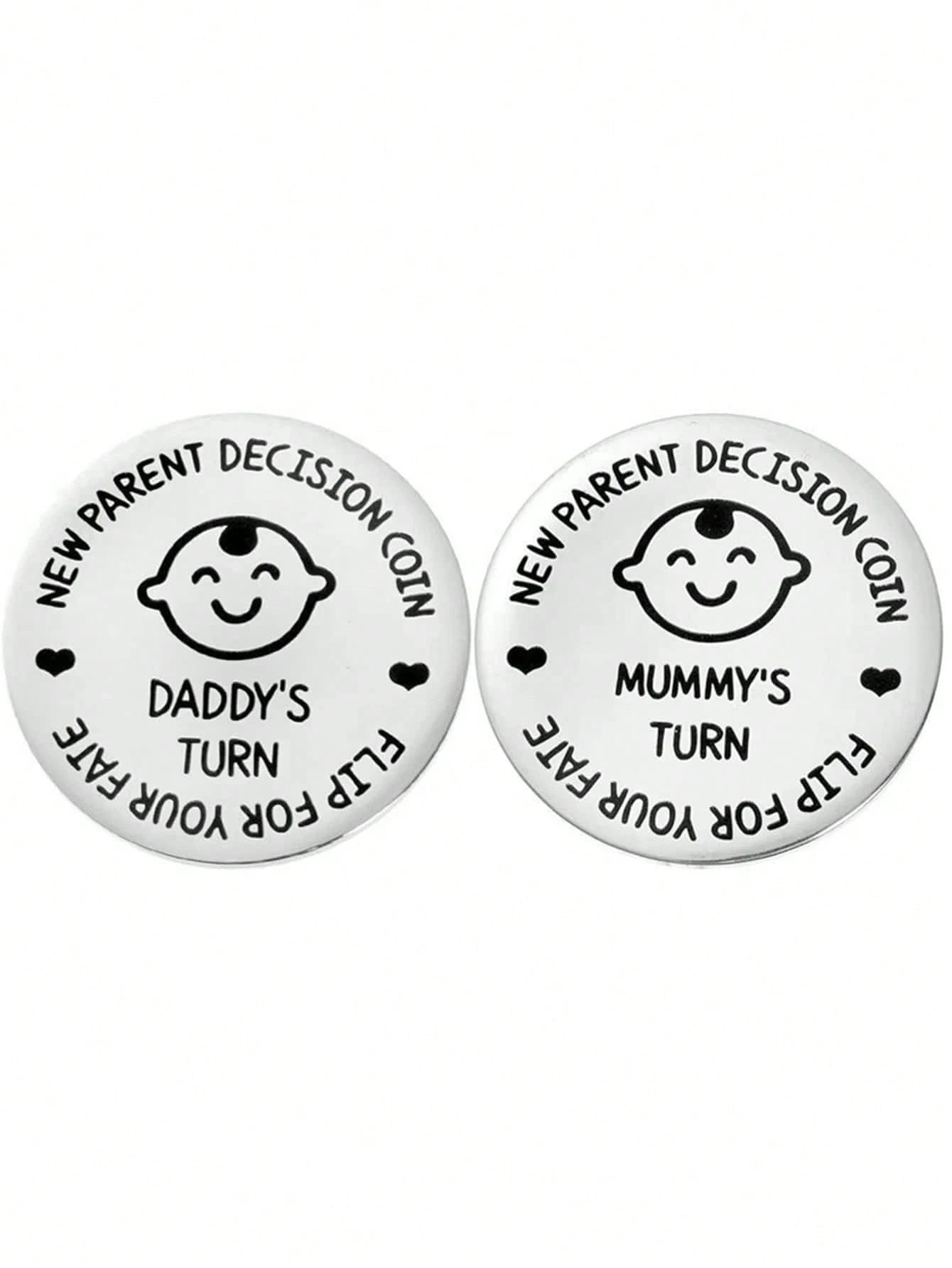 1pc/Set Stainless Steel Parent Decision Coin, Novelty Item, Double-Sided Metal Commemorative Coin, Random Design (1 Set: 1 Mom & 1 Dad Design; 2 Sets: 1 Mom & 1 Dad Design + 1 Dad & 1 Dad Design), Gif