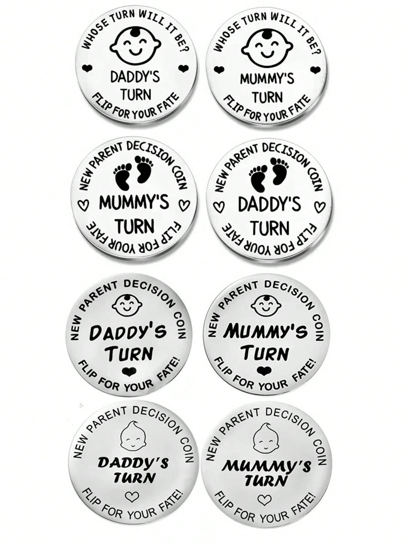 1pc/Set Stainless Steel Parent Decision Coin, Novelty Item, Double-Sided Metal Commemorative Coin, Random Design (1 Set: 1 Mom & 1 Dad Design; 2 Sets: 1 Mom & 1 Dad Design + 1 Dad & 1 Dad Design), Gif