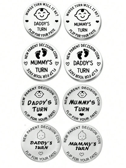 1pc/Set Stainless Steel Parent Decision Coin, Novelty Item, Double-Sided Metal Commemorative Coin, Random Design (1 Set: 1 Mom & 1 Dad Design; 2 Sets: 1 Mom & 1 Dad Design + 1 Dad & 1 Dad Design), Gif