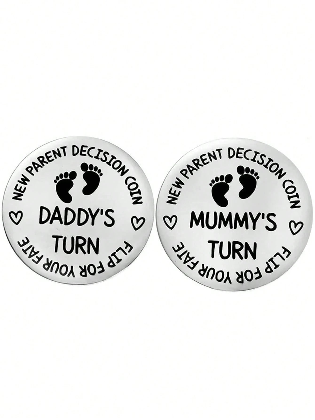 1pc/Set Stainless Steel Parent Decision Coin, Novelty Item, Double-Sided Metal Commemorative Coin, Random Design (1 Set: 1 Mom & 1 Dad Design; 2 Sets: 1 Mom & 1 Dad Design + 1 Dad & 1 Dad Design), Gif